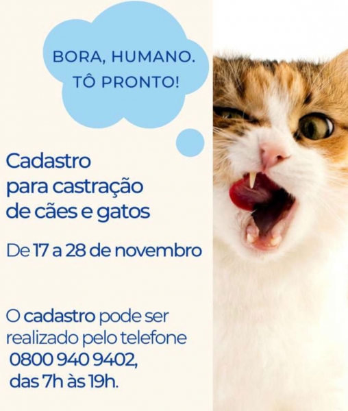 FAÇA O CADASTRO PARA A CASTRAÇÃO DO SEU CÃO E GATO